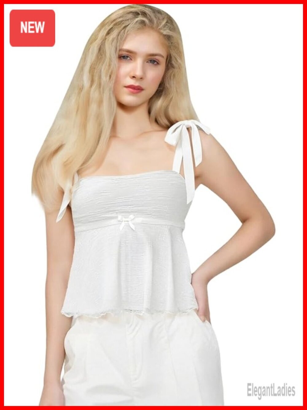 Tie Shoulder Camisole Sleeveless Jacquard Mini Bow Slim Fit Summer Tank Top
